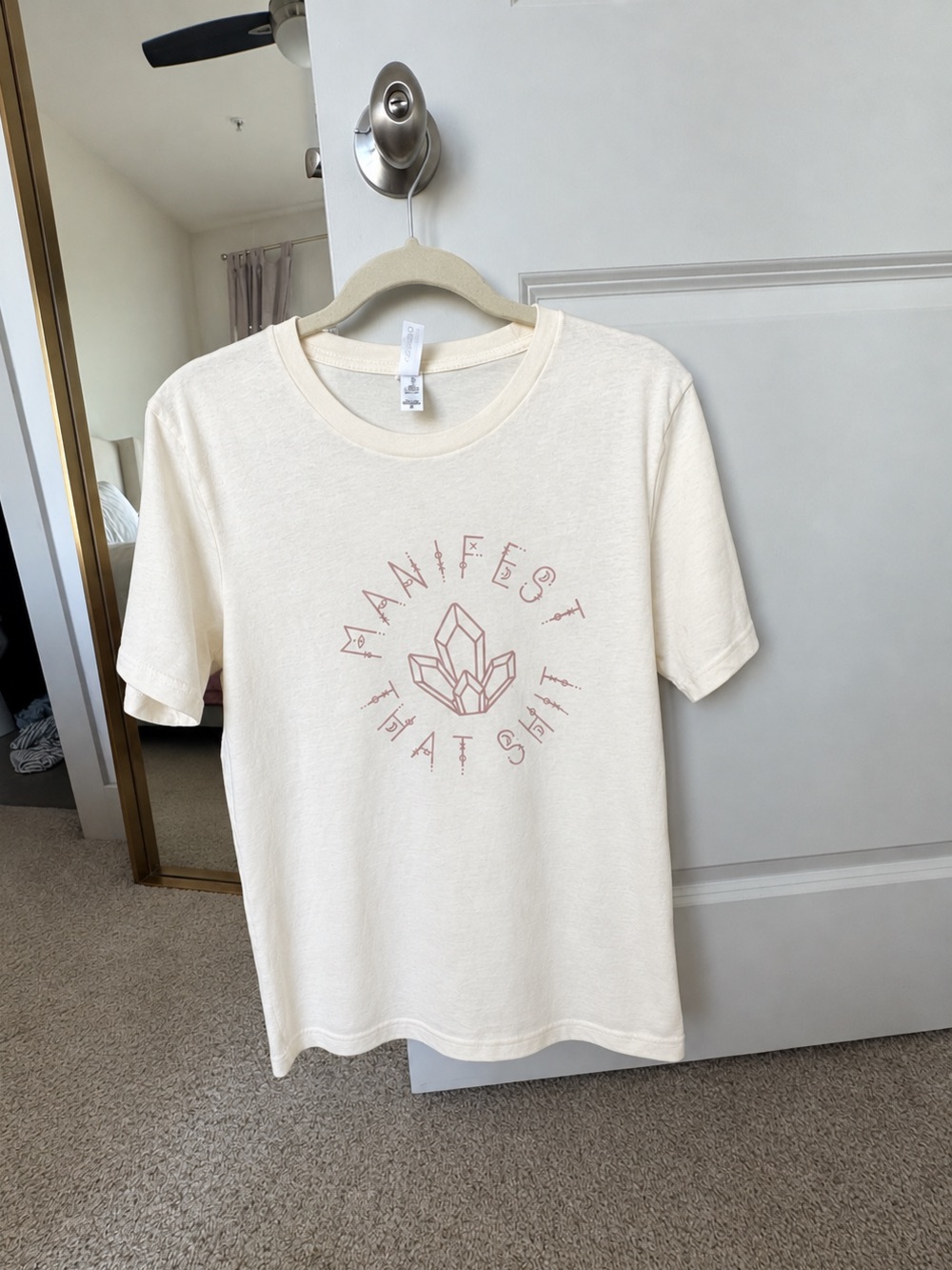 Manifestation Cream Graphic Tee with Rose Crystal Print